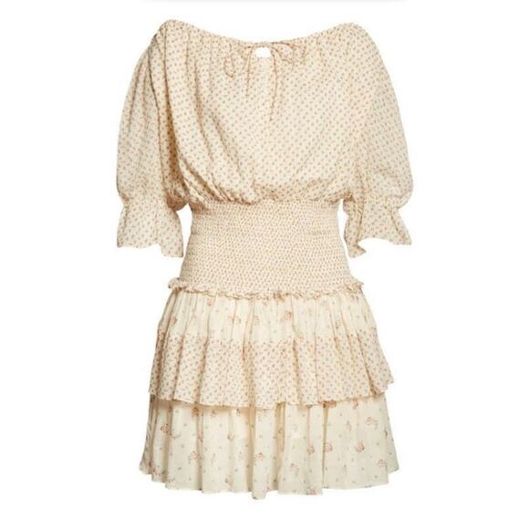 Bytimo bohemian mini floral cream ruffle dress Large - Picture 1 of 5